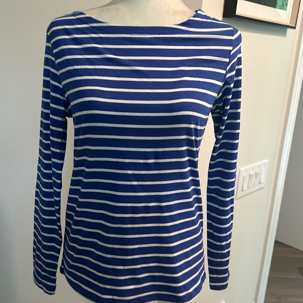 NWT- Lily Coco blue and white stripes long sleeves jersey shirt. Size S